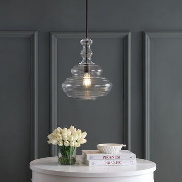 Bettina 13.37" Glass/Metal LED Pendant - JONATHAN Y